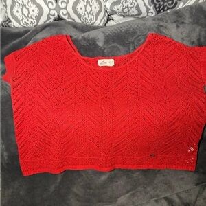 Hollister women’s crochet cropped short sleeve oversized sweater size XS-SM